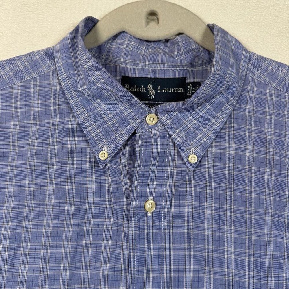 Ralph Lauren Yarmouth Shirt Mens 17 34/35 Blue Plaid Button Down Cotton Classic - Picture 5 of 10